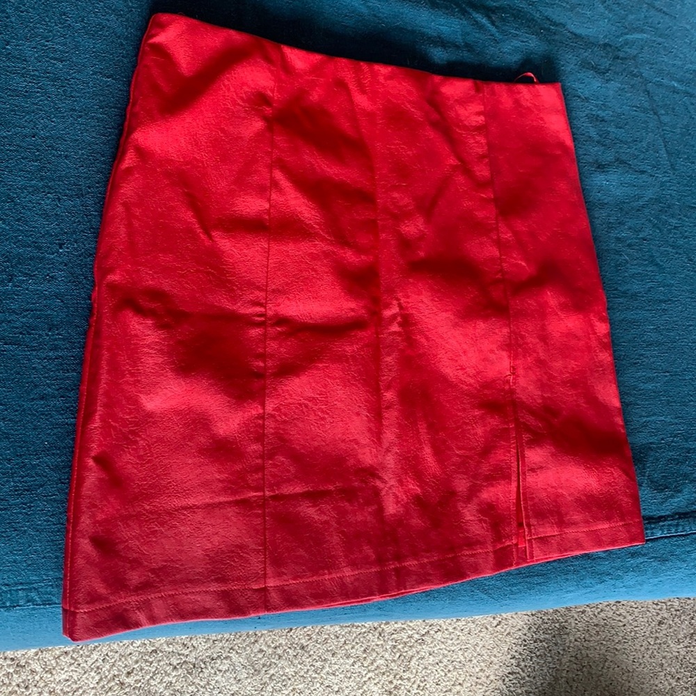 Faux leather red mini skirt